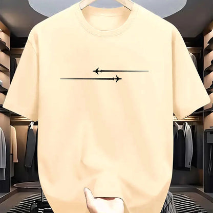 Summer Men's Casual Large Creative Aircraft Pattern Printing Comfortable Sports Round Neck Short Sleeve T-shirt