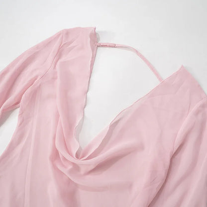 Sexy Deep V-Neck Nightgown Trendy Pink Backless Flare sleeve Sheer Mini Dress Women's Sensual Clothing Sleepwear Loungewear Pjs