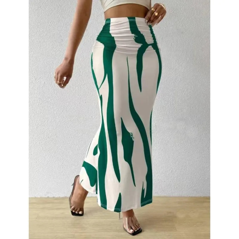 Long Skirts For Women Dressy Casual Graphic Zebra Print Pleated Skirts Spring New Fashion Elastic High Waist Geometry Streetwear