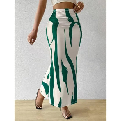 Long Skirts For Women Dressy Casual Graphic Zebra Print Pleated Skirts Spring New Fashion Elastic High Waist Geometry Streetwear