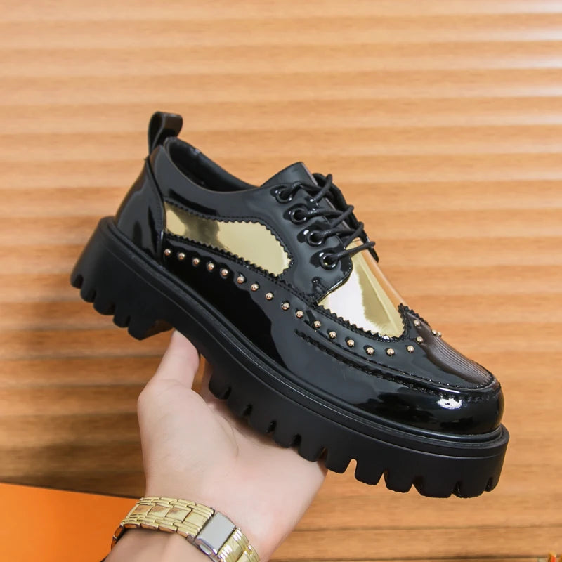 Men Casual Office Business Formal Oxford Thick Bottom Dress Shoes Men Gentleman Outdoor Patent Leather Wedding Shoes Fashion