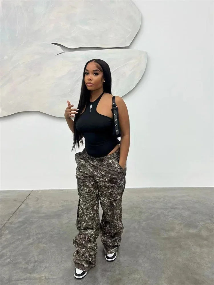 Summer Outfits y2k Clothes Streetwear Print Pants For Women Gray Casual Trousers Baggy High Waist Wide Leg Pants Trousers