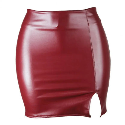 Leather Slim Mini Skirt Sexy Fashion PU Hot Short High Waist Skirt Korean Nightclub Faux Leather High Waist Split Skinny Skirt