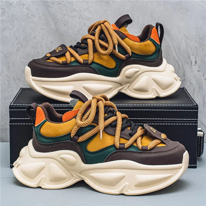 Chunky Sneaker Men Designer Sport Shoes Fashion Casual Microfiber Leather Fabric Breathable Height Increased Flat Platform Shoes