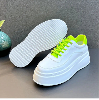 Men's Height Increasing Shoes  New White Fashion Breathable Thick Soled Flat Shoes Trend Versatile Casual Board Shoes man