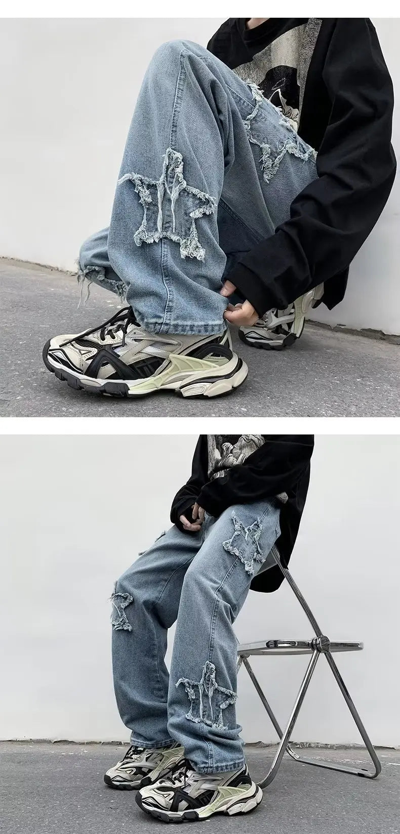 2025 New Fashion Stars Towel Embroidery Brown Men Jeans Pants Y2K Clothes Straight Hip Hop Cotton Trousers Pantalon Homme