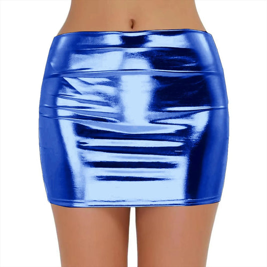 Sexy PU Leather Short Skirts for Women Club Prom Performance Solid High Waist Mini Skirt Gold Red Shine Bright Fladas Mujer XXL
