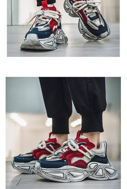 Chunky Sneaker Men Designer Sport Shoes Fashion Casual Microfiber Leather Fabric Breathable Height Increased Flat Platform Shoes