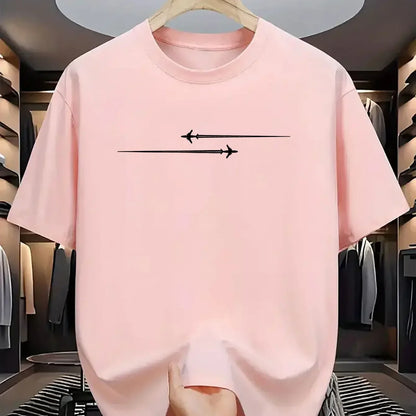 Summer Men's Casual Large Creative Aircraft Pattern Printing Comfortable Sports Round Neck Short Sleeve T-shirt