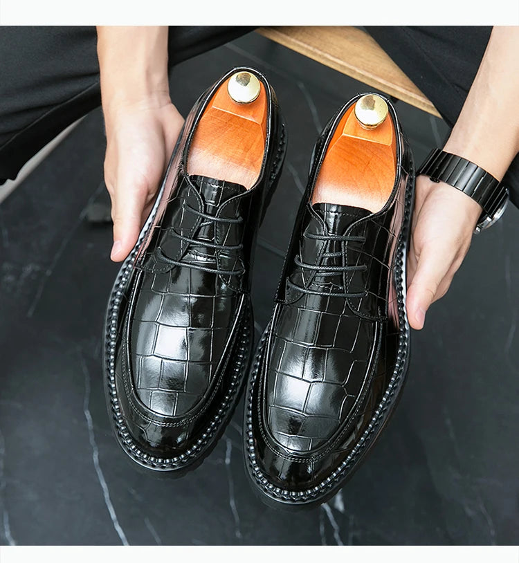Business shoes British casual shoes Increase leather shoes Korean version breathable lace-up hair stylist men's shoes