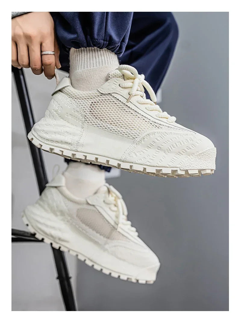 New 2025 Spring Large-mesh, High-quality Lace-up Mesh, High-quality Breathable and Fashionable Thick-soled Casual Shoes