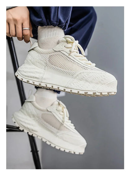 New 2025 Spring Large-mesh, High-quality Lace-up Mesh, High-quality Breathable and Fashionable Thick-soled Casual Shoes