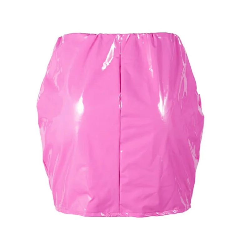 Women High Waist Pu Leather Skirts Solid Black Red Orange Sexy Pencil Mini Skirts