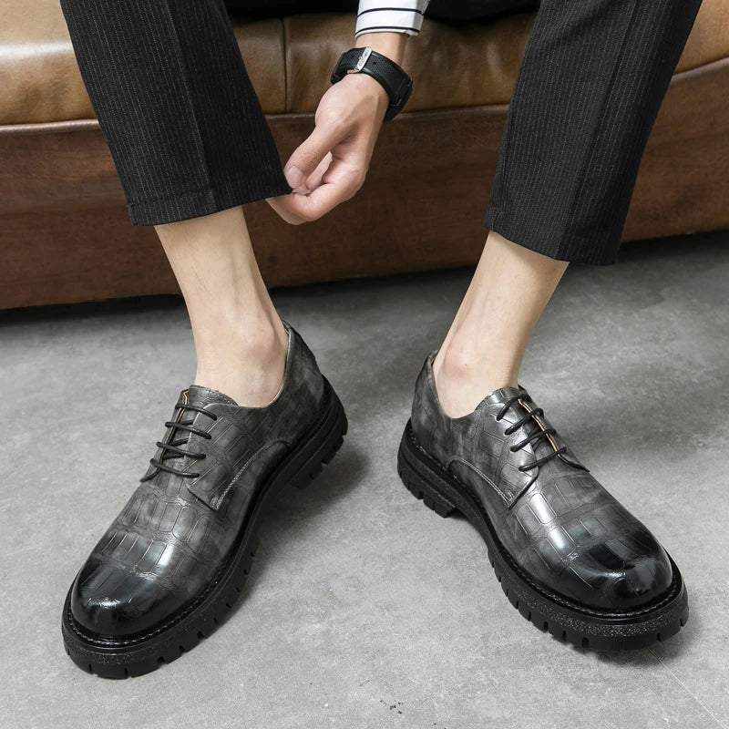 2024 Men's Thick soled Oxford Shoes Fashion Versatile Breathable Office Classic Business Luxury Designer Formal Crocodile Shoes