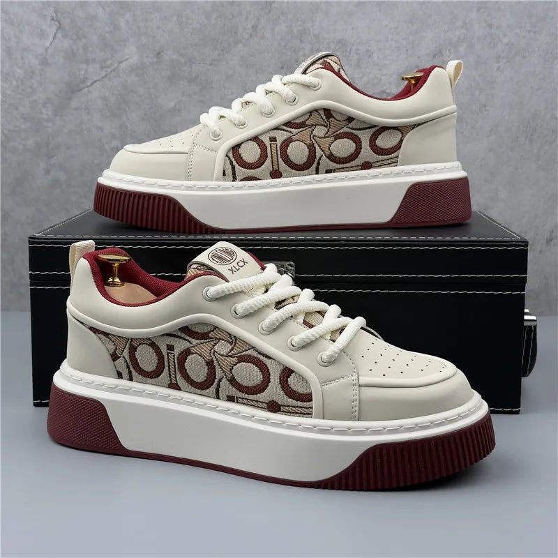 Luxury Designer Britain Men's Lace Up Color-blocked Thick Bottom Causal Board Shoes Flats Moccasins Male Walking Sneakers
