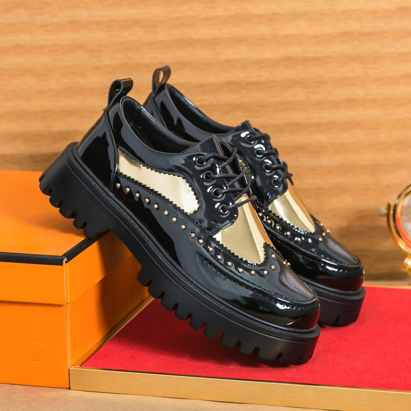 Men Casual Office Business Formal Oxford Thick Bottom Dress Shoes Men Gentleman Outdoor Patent Leather Wedding Shoes Fashion