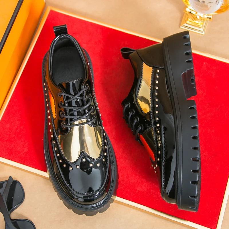 Men Casual Office Business Formal Oxford Thick Bottom Dress Shoes Men Gentleman Outdoor Patent Leather Wedding Shoes Fashion