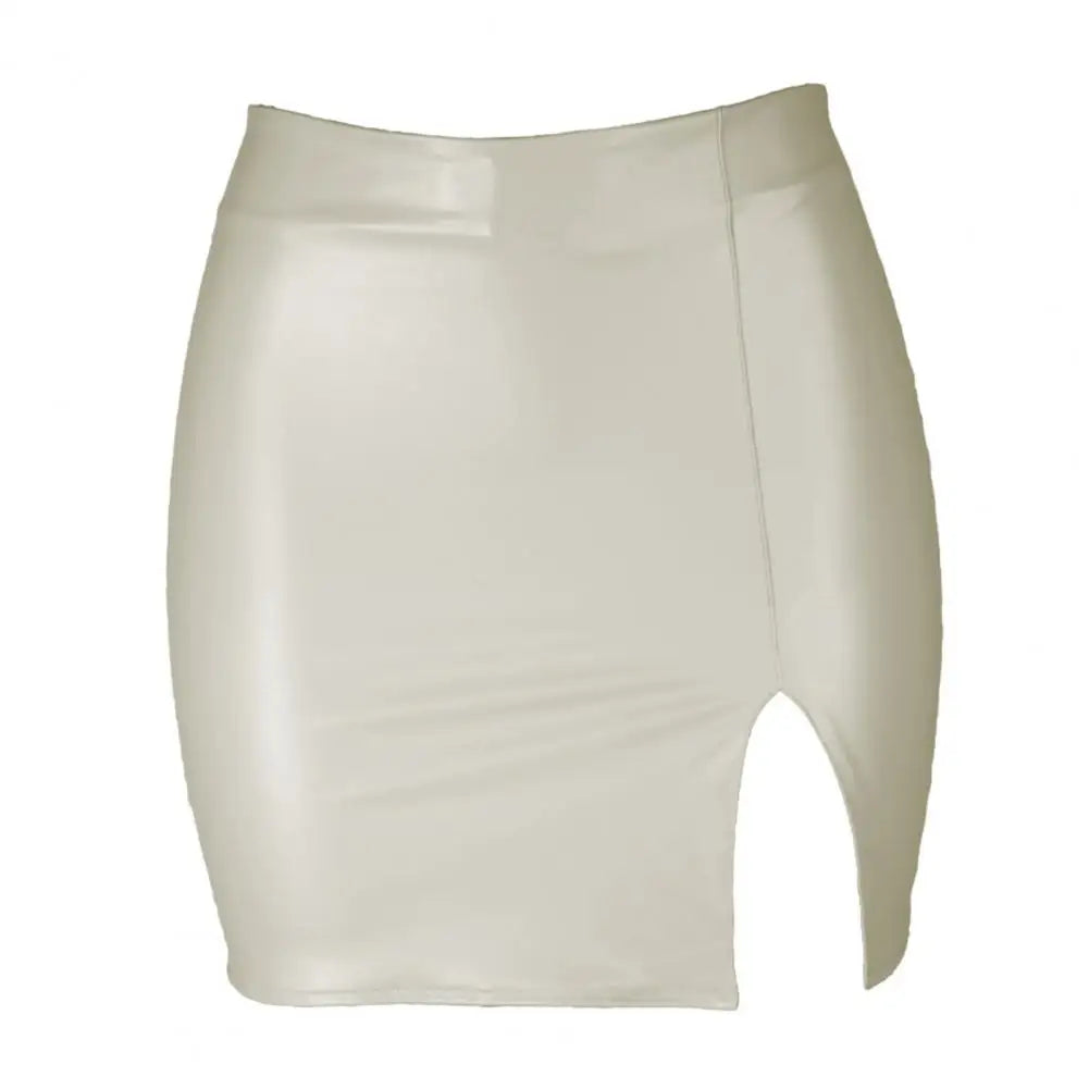 Leather Slim Mini Skirt Sexy Fashion PU Hot Short High Waist Skirt Korean Nightclub Faux Leather High Waist Split Skinny Skirt