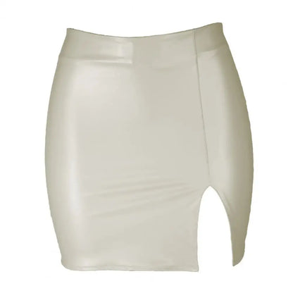 Leather Slim Mini Skirt Sexy Fashion PU Hot Short High Waist Skirt Korean Nightclub Faux Leather High Waist Split Skinny Skirt