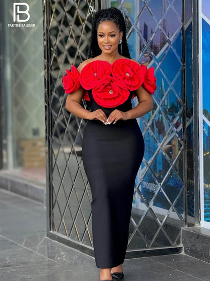 PB 2024 Elegant  3D Flowers Diamond Bra Bandage Maxi Dress Off Shoulder One Line Neck Sleeveless Women Celebrity Club Dress