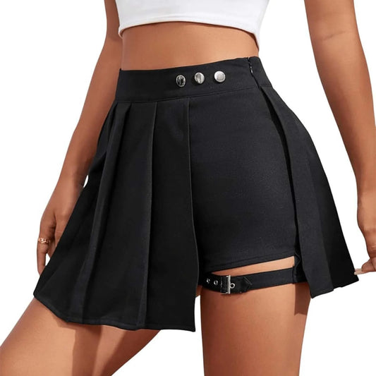 Women's Trouser Skirt Short Trousers Casual Skirt With Buckle Gothic Pleated Skirt Pleated Rave Skirt Cargo Trouser
