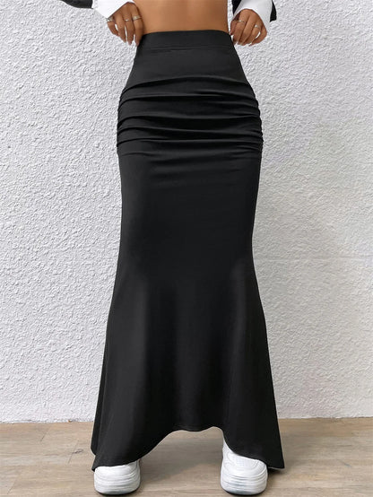 Women Solid Slim Fishtail Skirt Spring Summer New In Elegant Fashion High Waist Fold Skirts Lady Causal Street Short Dress Sexy