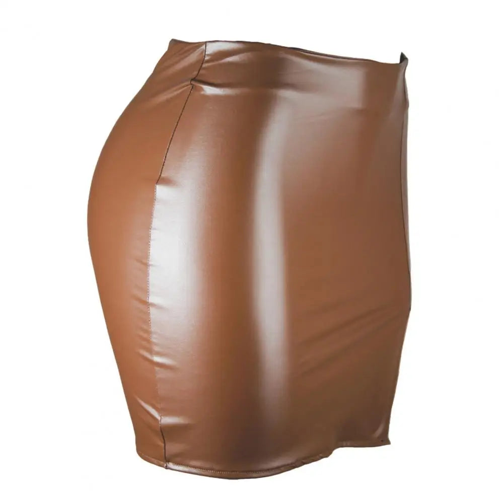 Leather Slim Mini Skirt Sexy Fashion PU Hot Short High Waist Skirt Korean Nightclub Faux Leather High Waist Split Skinny Skirt