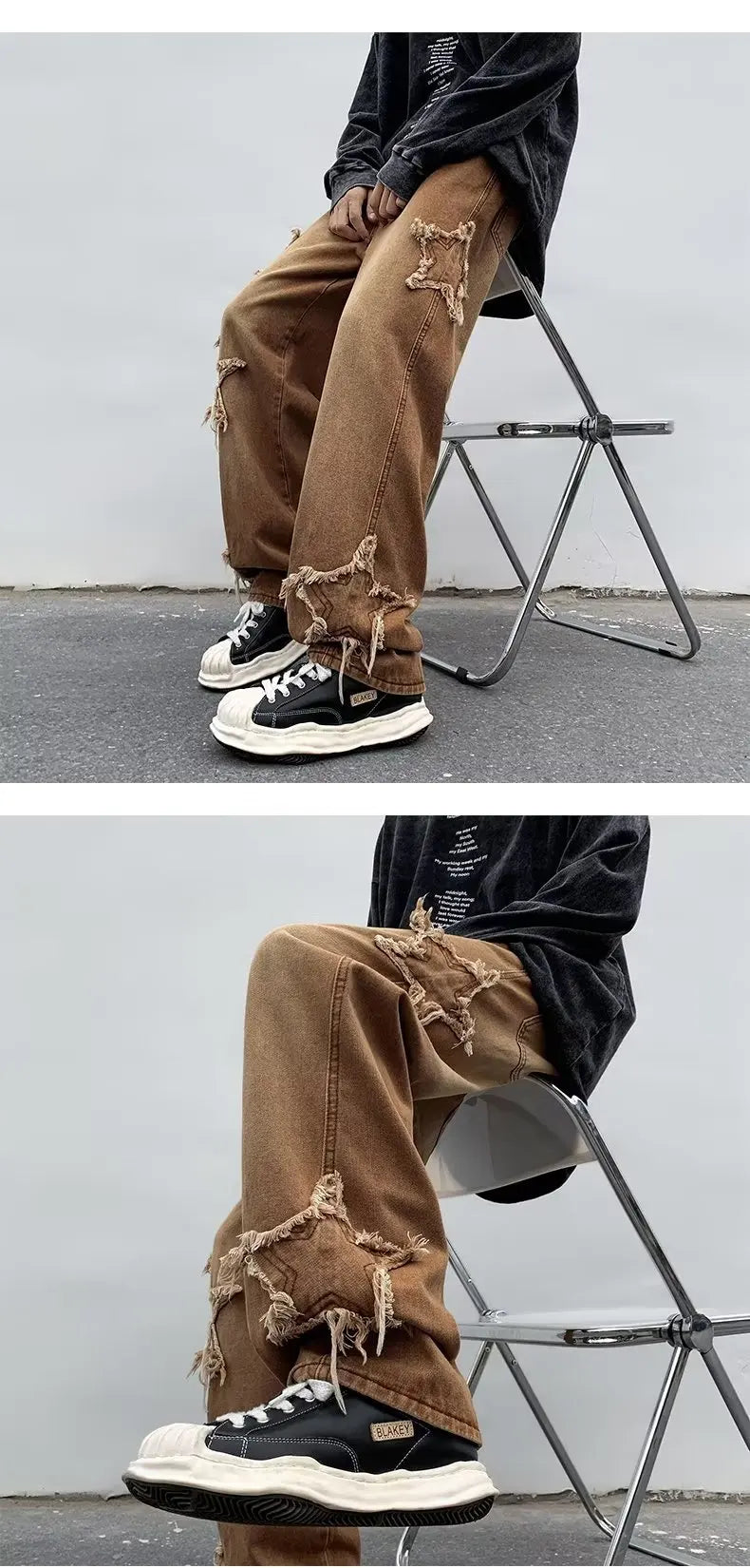 2025 New Fashion Stars Towel Embroidery Brown Men Jeans Pants Y2K Clothes Straight Hip Hop Cotton Trousers Pantalon Homme