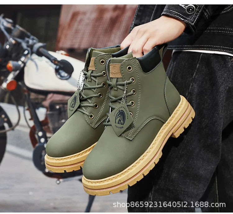 Men's Boots Lace Up 2024 Winter New High Top Leisure All-match Men's Casual Boots Non-slip Trend Rubber Men Flat Boots