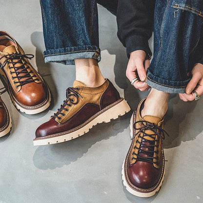 British Style Men's Work Shoes American Thick Soled Casual Shoes Men's Leather Trendy Shoes Retro Style  Luxury Shoes