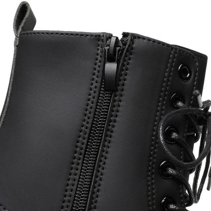 Men's Boots High Top Leather Boots British Style Black Ankle Boots Platform Lace Up Motorcycle Boot Couple Outdoor Casual Shoes
