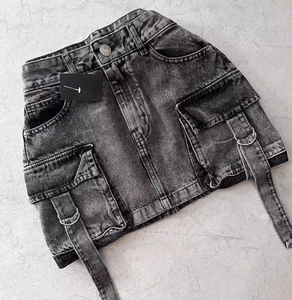 Euphoria Women Vintage Y2K Style High Street Pockets Sexy Skirts 2025 Spring Casual High Waist Vintage Hotsweet Mini Denim Skirt