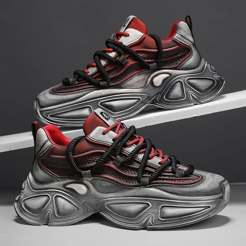 Chunky Sneaker Men Designer Sport Shoes Fashion Casual Microfiber Leather Fabric Breathable Height Increased Flat Platform Shoes