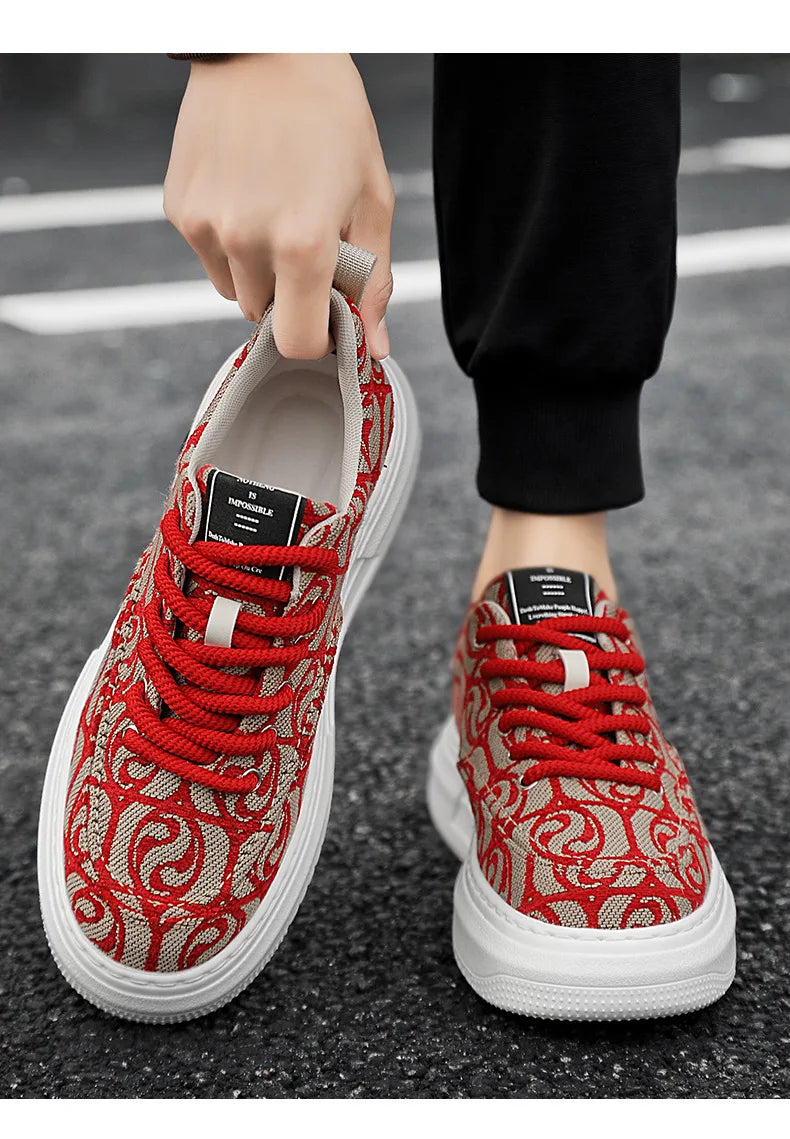 Sneakers Men New Fashion Prints Men's Platform Canvas Shoes Low Top Designer Casual Loafers Flat Vulcanized Shoes Men Footwear