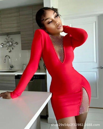 2025 New Arrival Diamond-encrusted See-through Dress Nightclub Tight-fitting Sexy Formal Dress