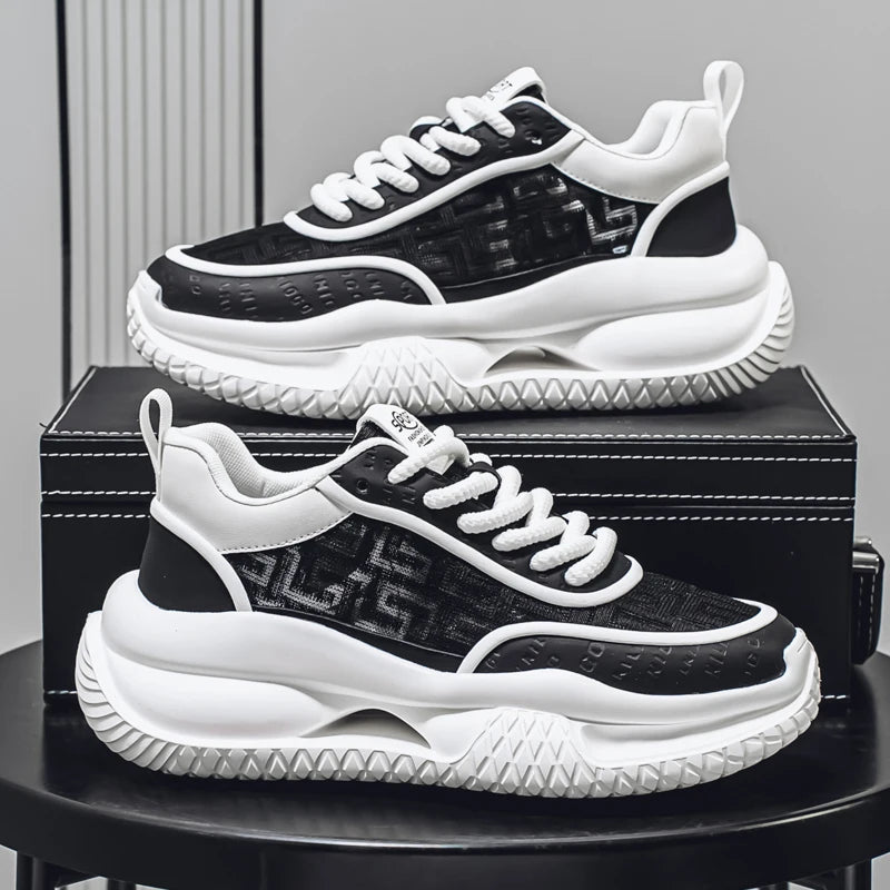 Chunky Sneaker Men Designer Hollow Sole Sport Shoes Fashion Casual Leather Fabric Breathable Height Increased Platform Gym Shoes
