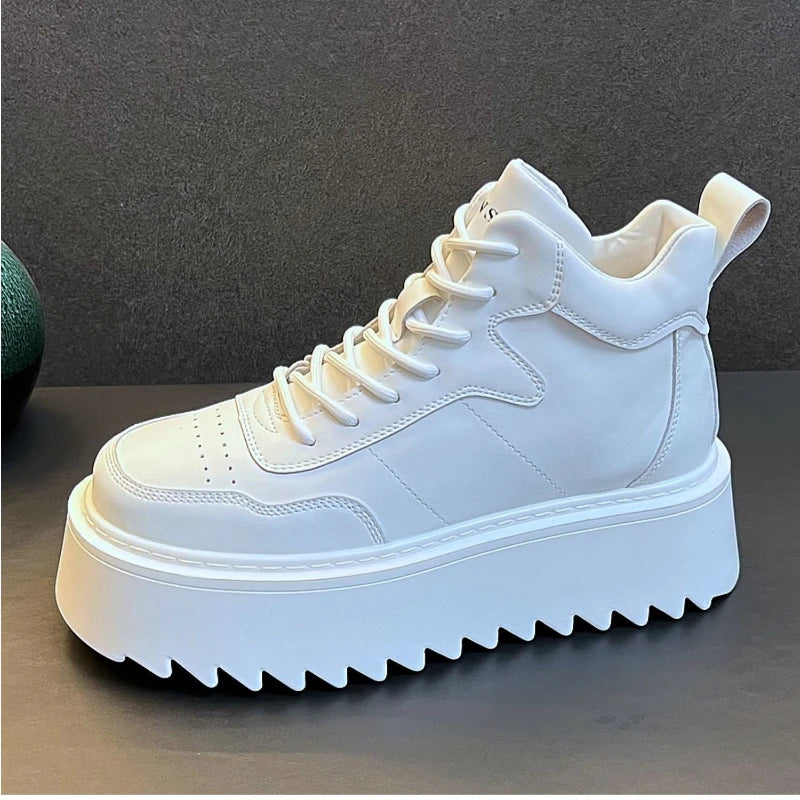 2025 New Mens Shoes High Top Male Sneakers Leather Platform Shoes Comfortable Outdoor Men Running Shoes Breathable Tenis Hombres