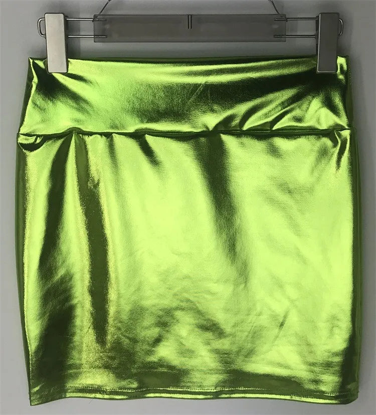 Sexy PU Leather Short Skirts for Women Club Prom Performance Solid High Waist Mini Skirt Gold Red Shine Bright Fladas Mujer XXL