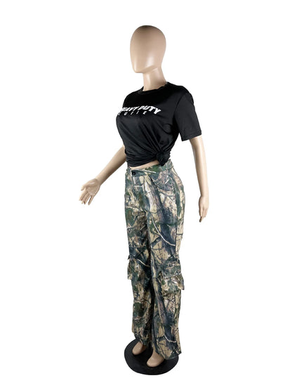 FAGADOER Casual Camouflage Cargo Pants Fashion Y2K Street Wide Leg Pants Women High Waisted Button Pocket Trousers Bottoms 2023