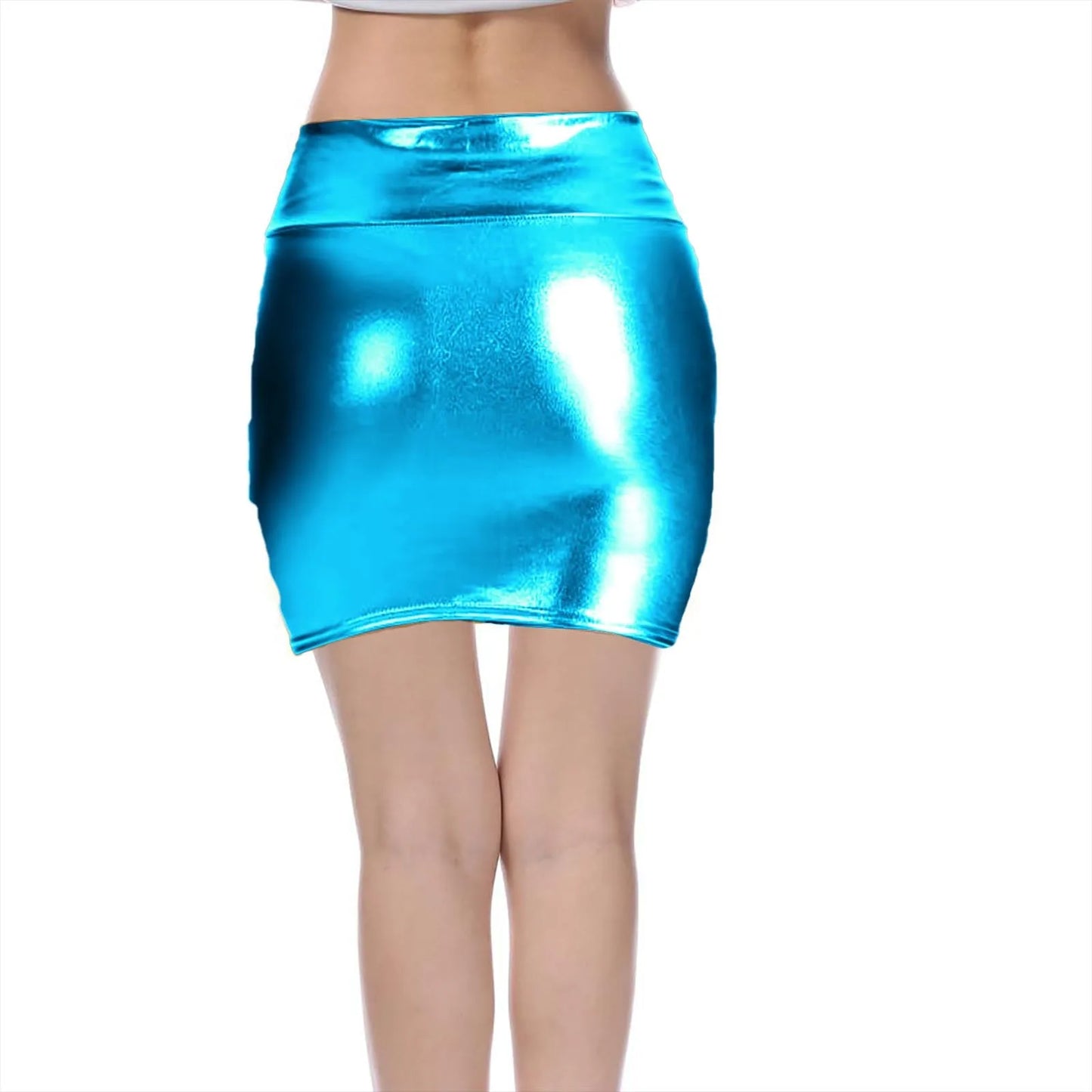 Sexy PU Leather Short Skirts for Women Club Prom Performance Solid High Waist Mini Skirt Gold Red Shine Bright Fladas Mujer XXL