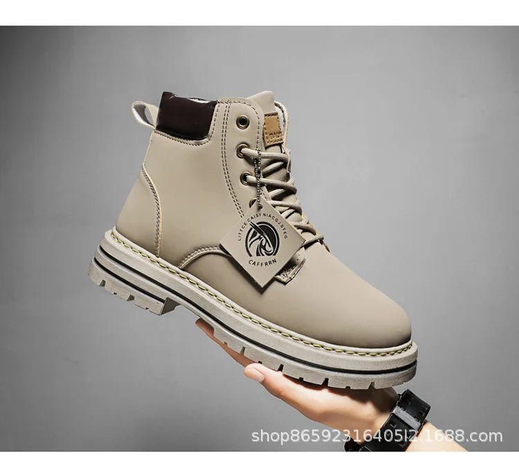 Men's Boots Lace Up 2024 Winter New High Top Leisure All-match Men's Casual Boots Non-slip Trend Rubber Men Flat Boots
