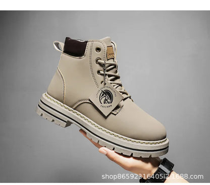 Men's Boots Lace Up 2024 Winter New High Top Leisure All-match Men's Casual Boots Non-slip Trend Rubber Men Flat Boots