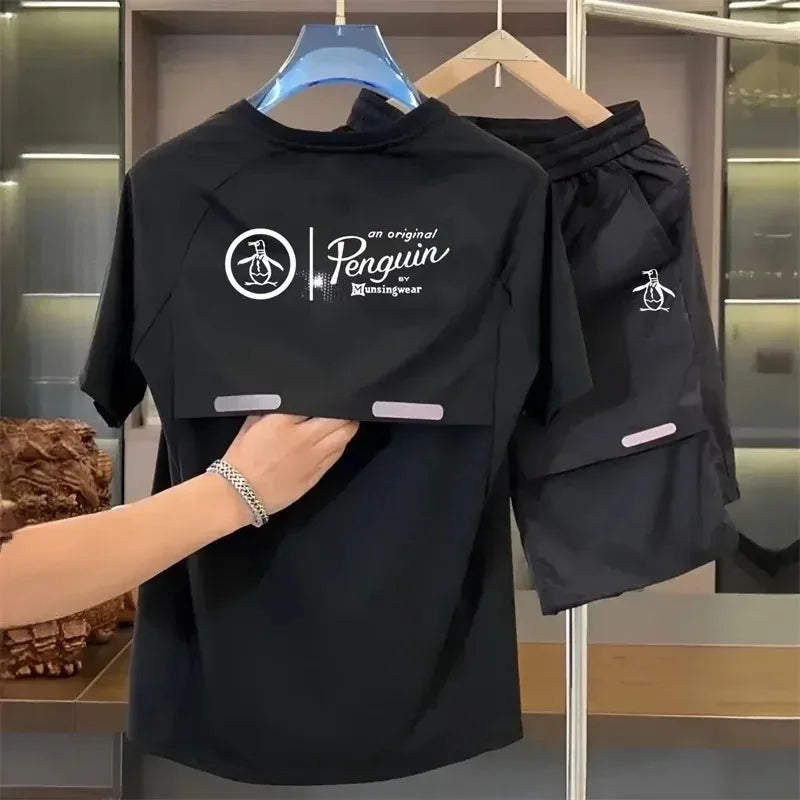 Summer cool feeling casual men's golf suit sports shirt and pants 2-piece quick drying breathable popular quality golf clothing