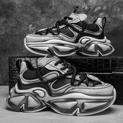 Chunky Sneaker Men Designer Sport Shoes Fashion Casual Microfiber Leather Fabric Breathable Height Increased Flat Platform Shoes