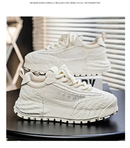 New 2025 Spring Large-mesh, High-quality Lace-up Mesh, High-quality Breathable and Fashionable Thick-soled Casual Shoes