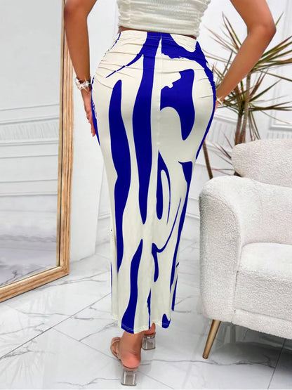 Long Skirts For Women Dressy Casual Graphic Zebra Print Pleated Skirts Spring New Fashion Elastic High Waist Geometry Streetwear