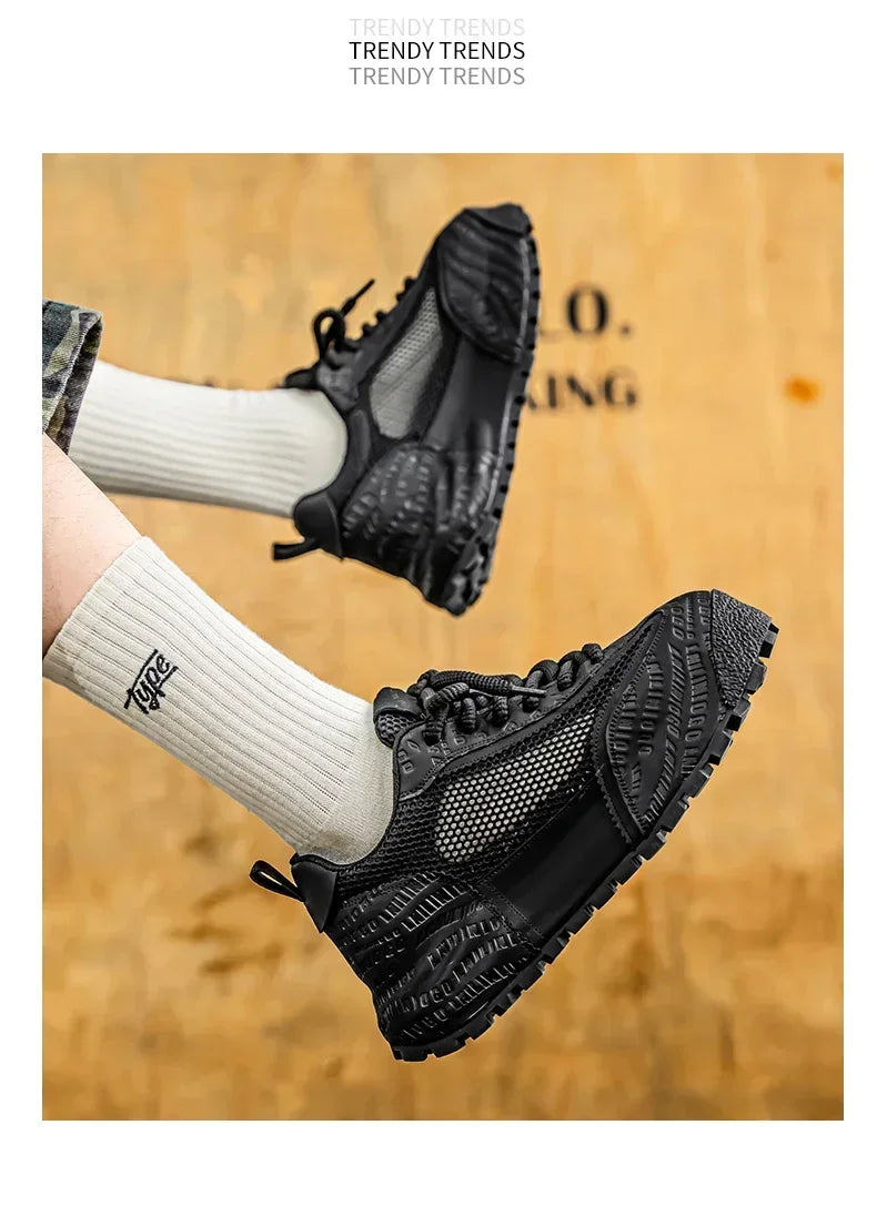 New 2025 Spring Large-mesh, High-quality Lace-up Mesh, High-quality Breathable and Fashionable Thick-soled Casual Shoes