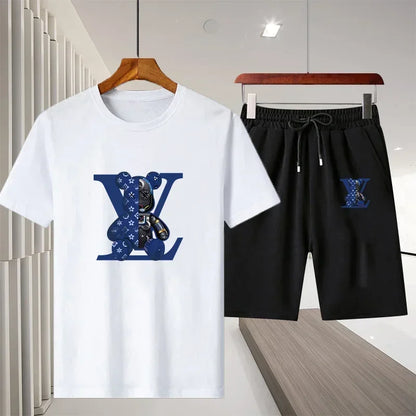 New 2025 summer leisure men's sports suit Outdoor hiking jogging men's short sleeve breathable T-shirt + shorts two-piece set