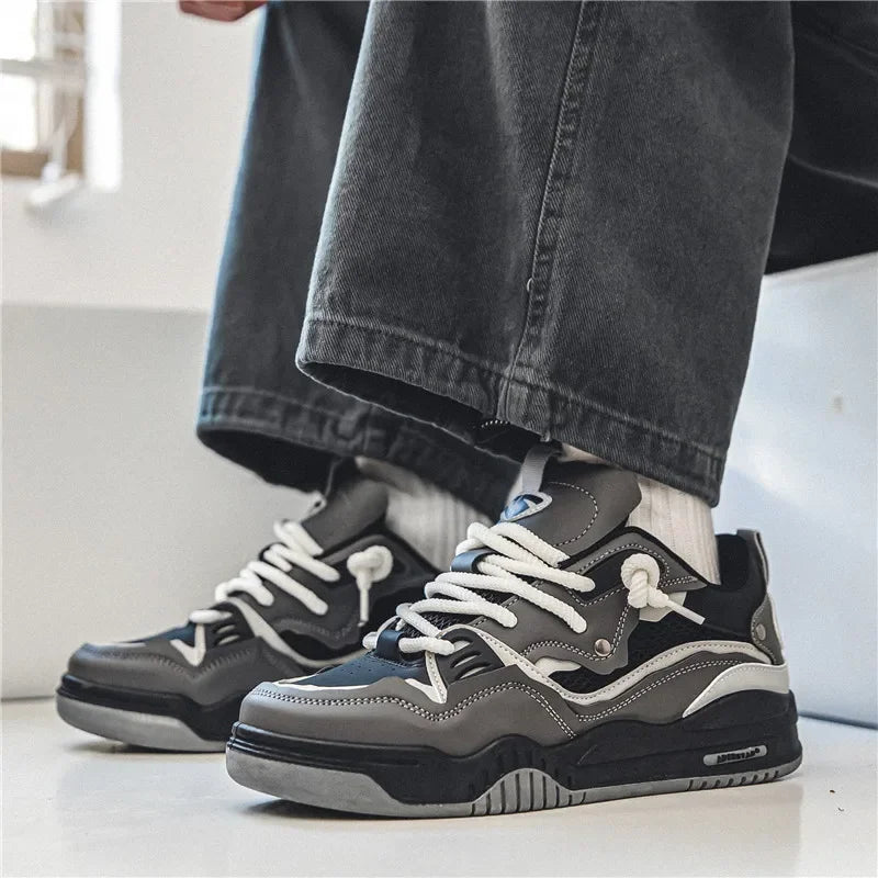 Men's Vulcanized Shoes Trendy Personalized Teenagers Casual Shoes Round Toe Lace-Up Plus Size Platform Shoes Men Shose For Sale