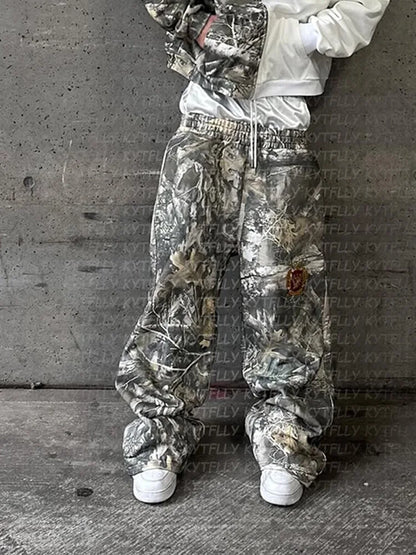 High Waist Women's Straight Fake Two Wind Printed Loose Pants Trendy Jeans Women's Daily Casual Street Hip Hop Y2k Clothing